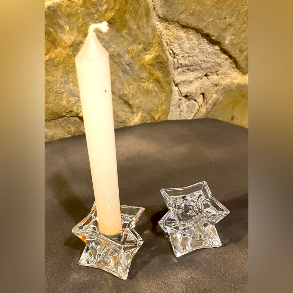 Vintage stunning star-shaped 24% lead crystal taper candle holders, set of two